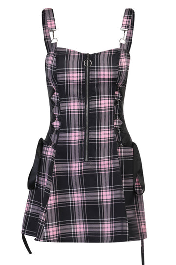 Rosa A Cuadros Sin Mangas Vestido Vintage